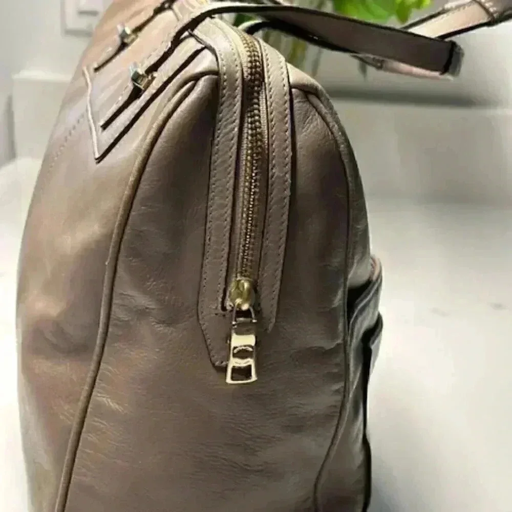 Coach F30965 TAYLOR Leather BOWLER SATCHEL Bag Purse Gray Taupe Color